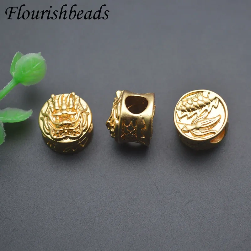 30pcs/lot Chinese Lucky Charms Dragon Big Hole Round Loose Spacer Beads for DIY Bracelet Necklace Jewelry Making Accessorie
