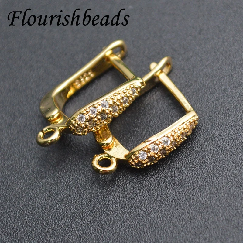Zircon Inlaid  Nickle Free Anti-rust Gold Rhodium Color Metal Earring Hooks Jewelry Findings 30pc Per Lot