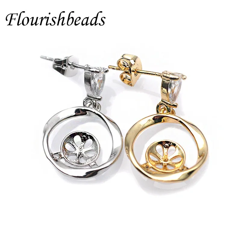 Nickel Free High Quality Gold Rhodium Color CZ Beads Paved Earring Hooks Stud DIY for Jewelry Making Supplies