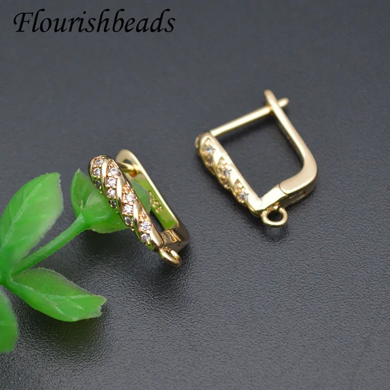 Metal Brass Gold Color Earring Hooks Paved CZ Beads Women Handmade DIY Quality Jewelry Accessories 30pcs/lot