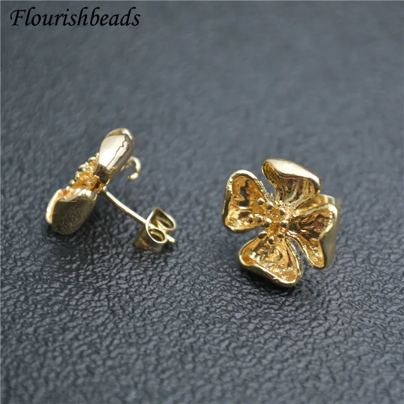 Good Quality Flower Shape Gold Color Anti-fade Metal Ear Stud Brass Chic Jewelry Findings Dangle Earrings DIY Stuff