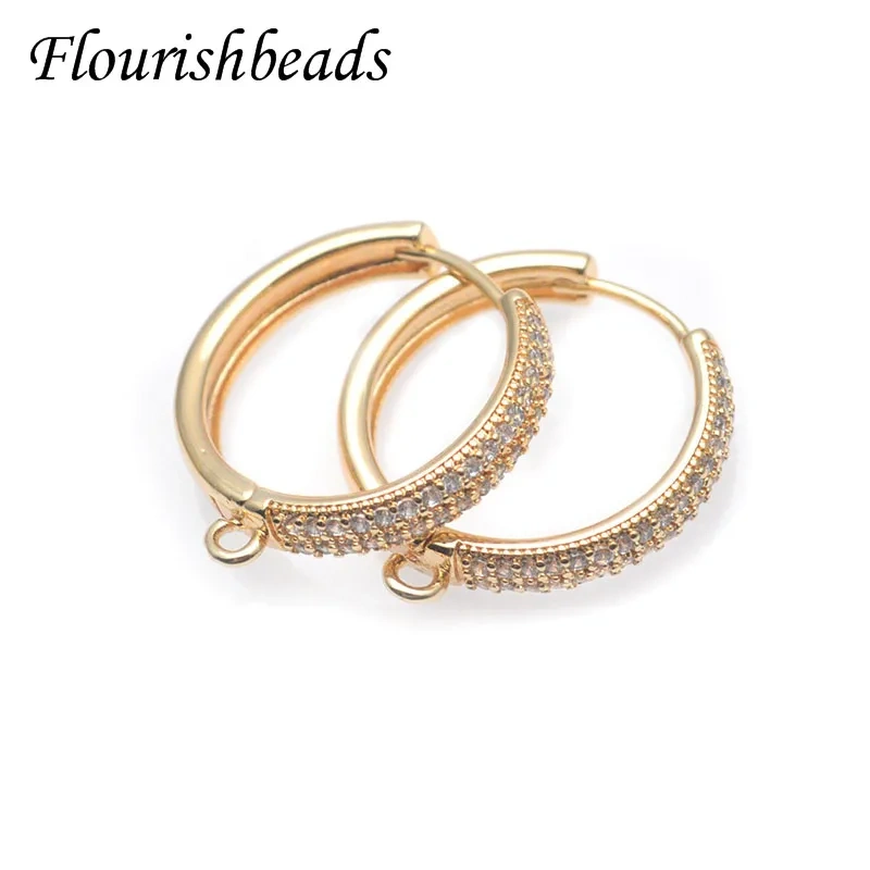 Metal Brass Gold Plated Paved CZ Beads Circle Shape Round Earring Hooks for Diy Women Handmade Jewelry Making 20pcs/lot