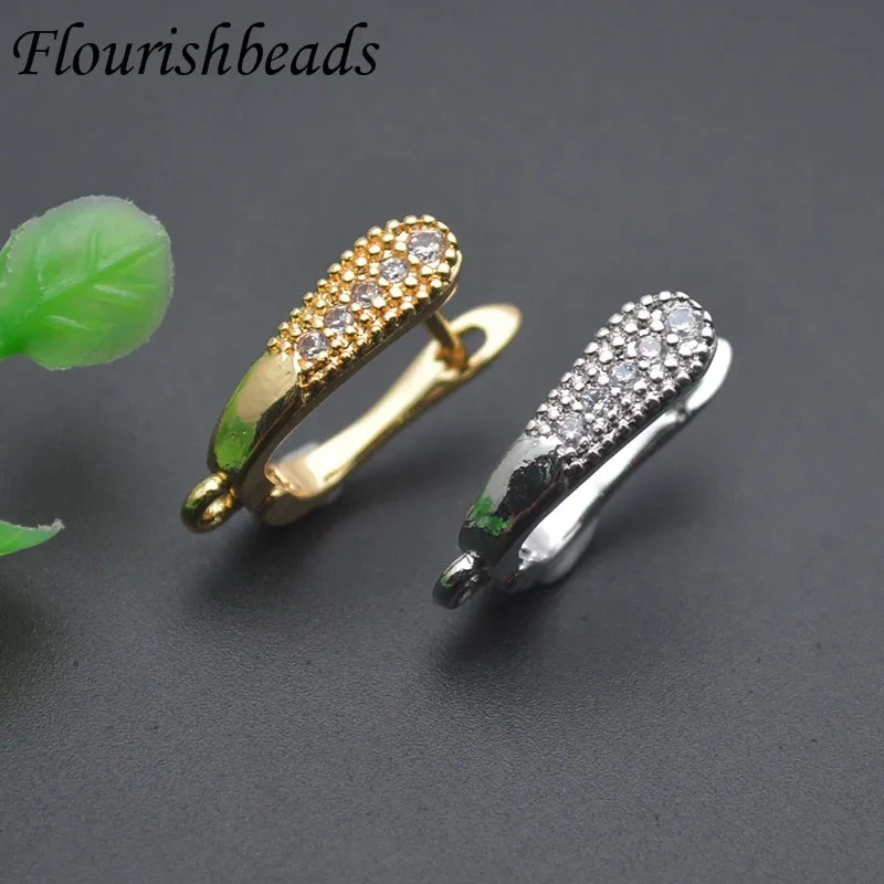 New Design Paved CZ Beads 18k Gold Earring Hooks Schwenzy Jewelry Findings for Women DIY Fashion Earrings 30pcs/lot