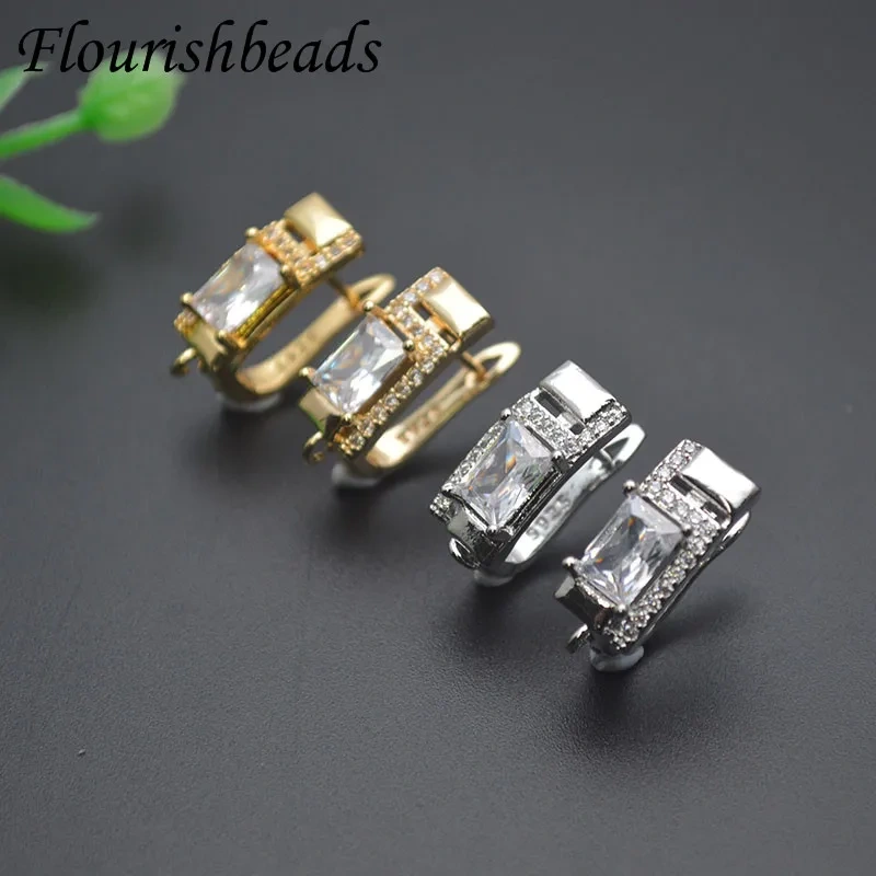 30pcs/lot Paved Big CZ Beads Gold Color Earring Hooks Accessories Jewelry Findings for Women Handmade Earring Making