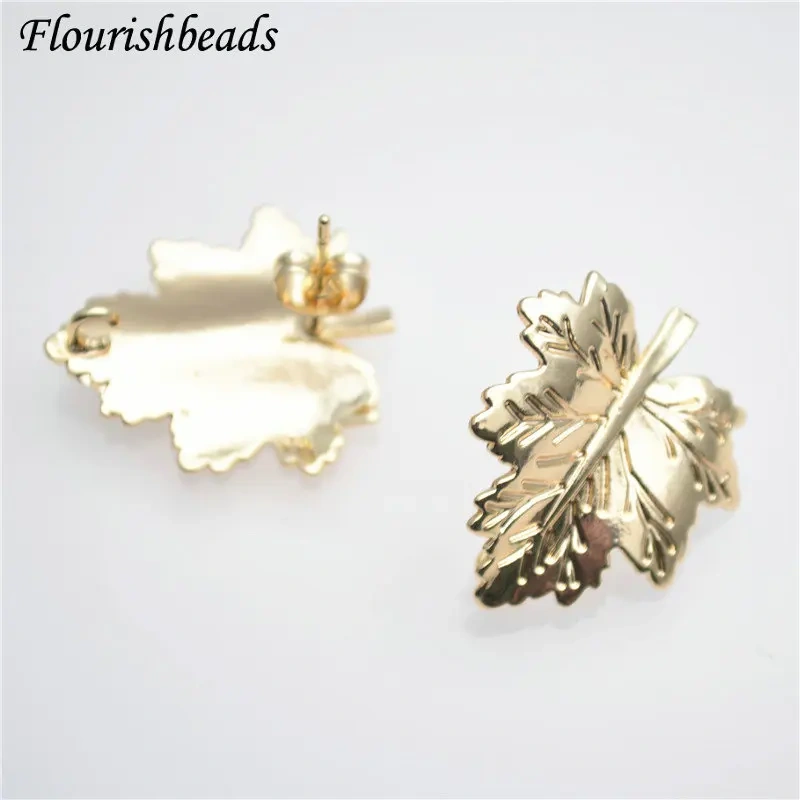 High Quality Gold Color Maple Leaf Shape Metal Ear Stud Brass Fashion Jewelry Findings Earrings DIY Stuff 30pcs