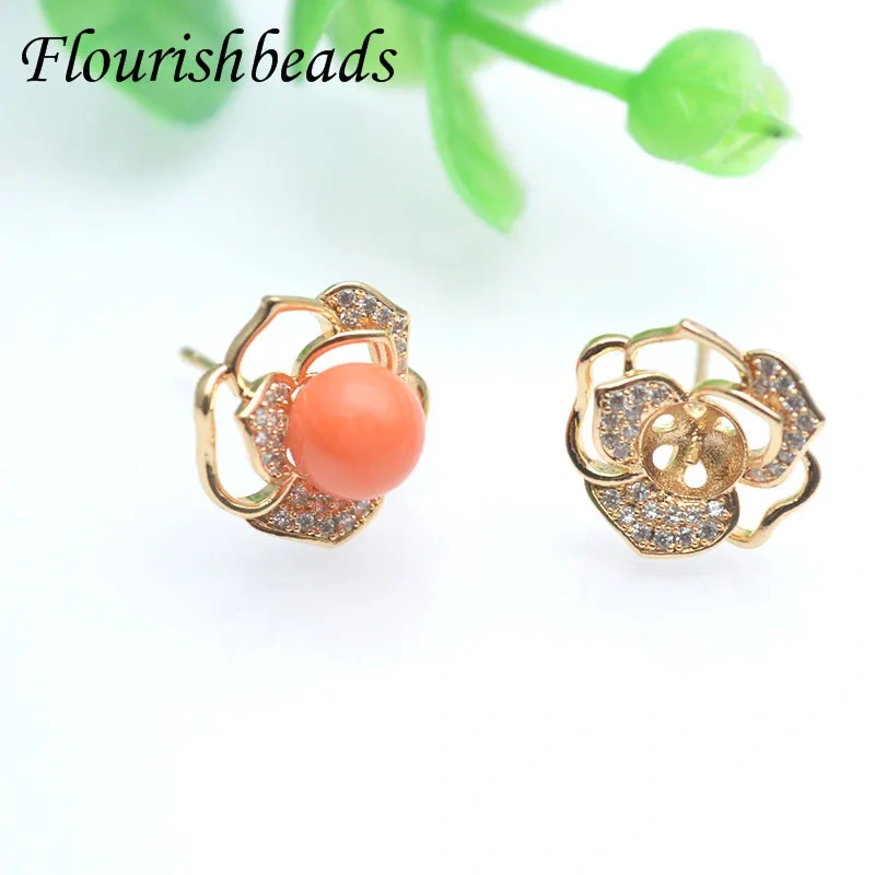 20pc Hight Quality Nickel-free Gold Color Flower Shape Earring Hooks Fit Half Hole Beads Jewelry Making Accessories