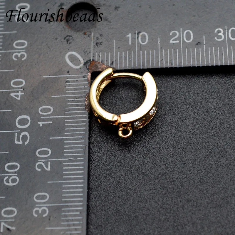 Nickel-free Anti-rust Big Zircon CZ Beads Paved Round Shape Earring Hooks for Jewelry Making Accessories 30pcs