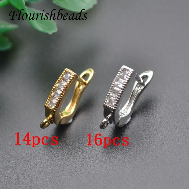 Color Remain Gold Plating Anti Rust CZ Beads Paved Earring Hooks for High Quality Jewelry Making Supplier 30pcs