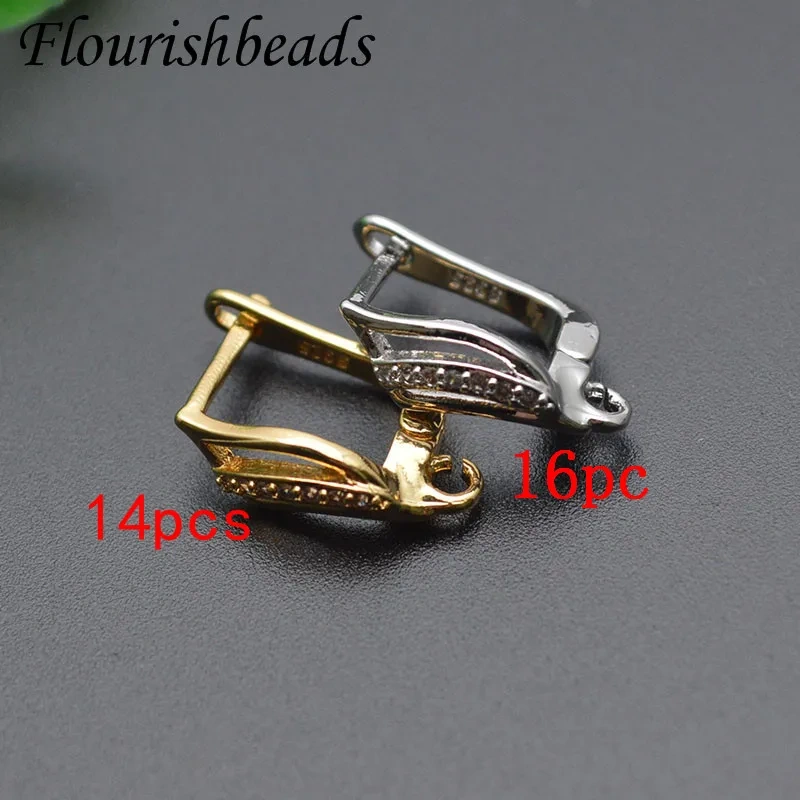 Nickle Free Anti-fading Multi Color Anti Rust Metal Gold Plating CZ Paved Earring Hooks for Jewelry Finding 30pcs Per Lot