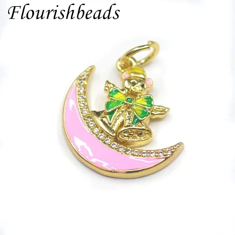 New Arrived Gold Plated Nickel Free Cute Bear Moon Christmas Bracelet Charms  Pendant DIY Earrings Jewelry Making 20pcs/lot