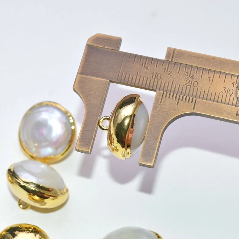 10pc Anti-fading Gold Plating Natural Pearl Buttons Pendants Charms fit Jewelry or Cloth Making
