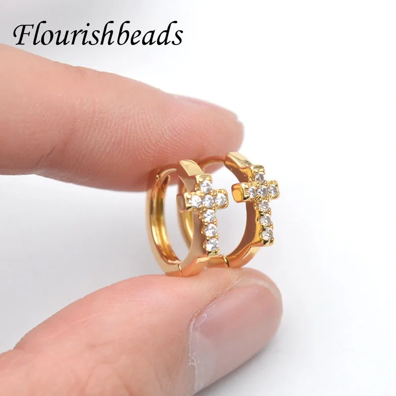 20pcs/lot Nickel Free Anti Rust Real Gold Plating CZ Paved Lock Shape Round Earrings Hooks for Jewelry Making Supplies