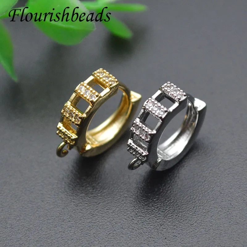 30pcs Fashion Brass CZ Beads Paved Earrings Hooks Hoops Gold Sliver Color DIY Jewelry Findings Accessories Wholesale