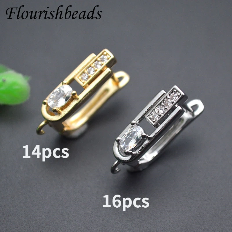 Paved CZ Beads 18k Gold Color Geometry Earring Hooks Earwire for DIY Dangle Earrings Accessories Jewelry Making 30pcs/lot