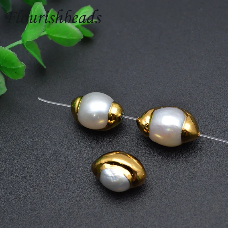 Anti-fading Gold Plating Natural White Pearl Oval shape Loose Beads for Jewelry Making Wholesale 20pc Per Lot