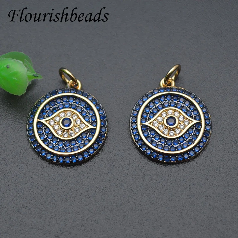 Hot Sell Blue Evil Eye Charms Colorful CZ Beads Paved DIY Fashion Quality Necklace Bracelet Earrings Accessories 10pcs/lot