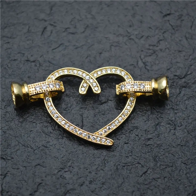 25x23mm Heart Shape Pave CZ Rhinestone Two Loops Connectors Necklace Clasps or Bracelet Charms Fashion Jewelry Findings 5pcs