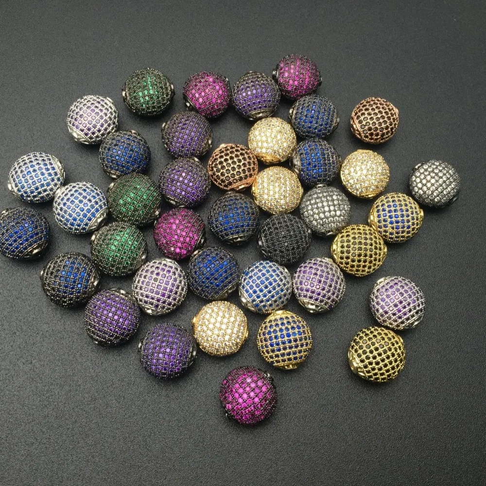 High Quality Muti Color Paved Real CZ Zircon 15mm Flat Oval Round Metal Beads DIY Fashion Jewelry Findings 5pc/lot Free shipping