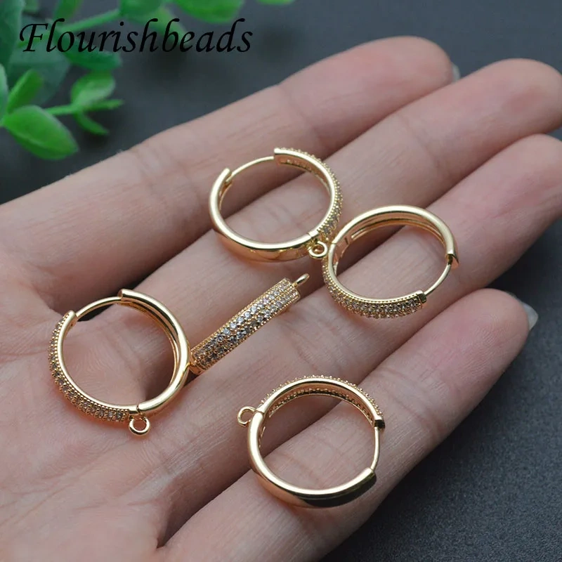 Metal Brass Gold Plated Paved CZ Beads Circle Shape Round Earring Hooks for Diy Women Handmade Jewelry Making 20pcs/lot