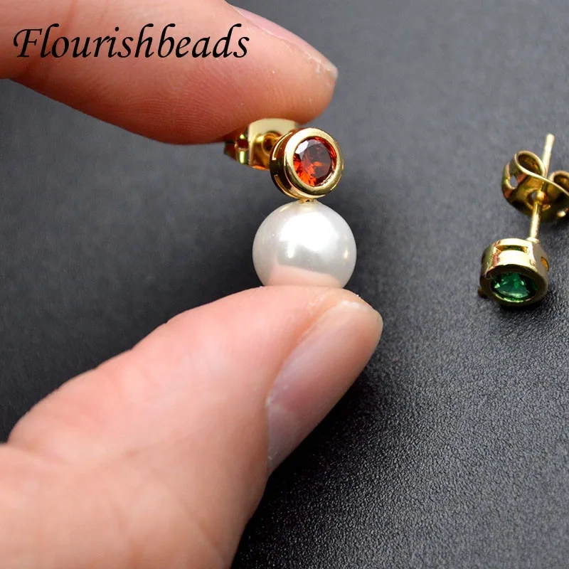 30pcs Real Gold Plating Ear Stud CZ Paved Anti-rust Metal Ear Wire DIY Earrings Fashion Jewelry Components