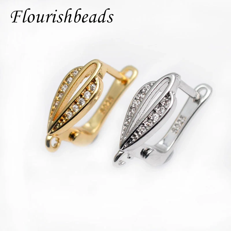 Wholesale 30pcs/lot Real Cubic Zircon Beads Paved Metal Earring Hooks DIY High Quality Jewelry Making Supplier