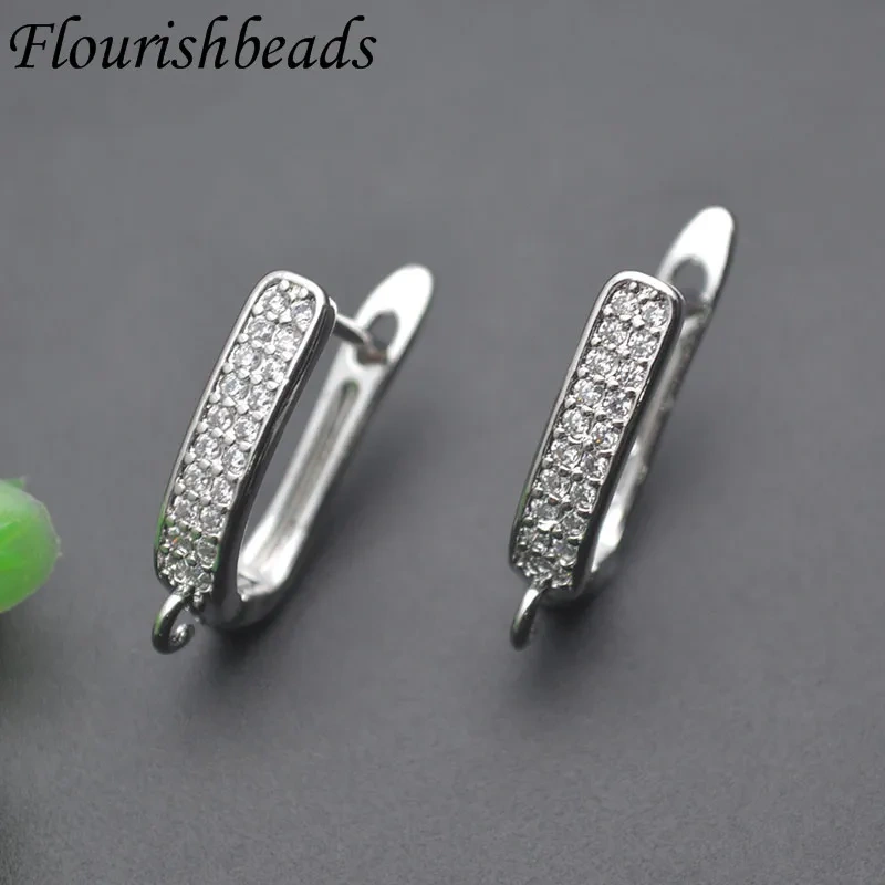High Quality Paved Double Row Zirconia Basic Earwire Earring Hooks Accessories DIY Fashion Jewelry Making Supplies 30pcs/lot