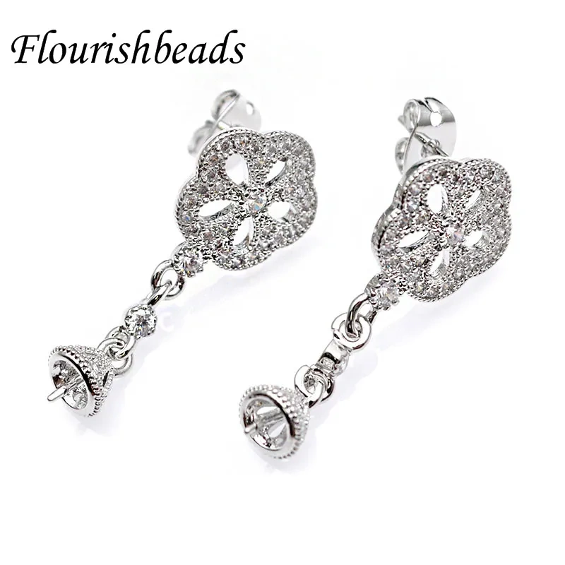 Nickel Free Gold Plating Flower Shape Earring Hooks CZ Beads Paved for Fashion Jewelry Making Accessories 20pcs Per Lot