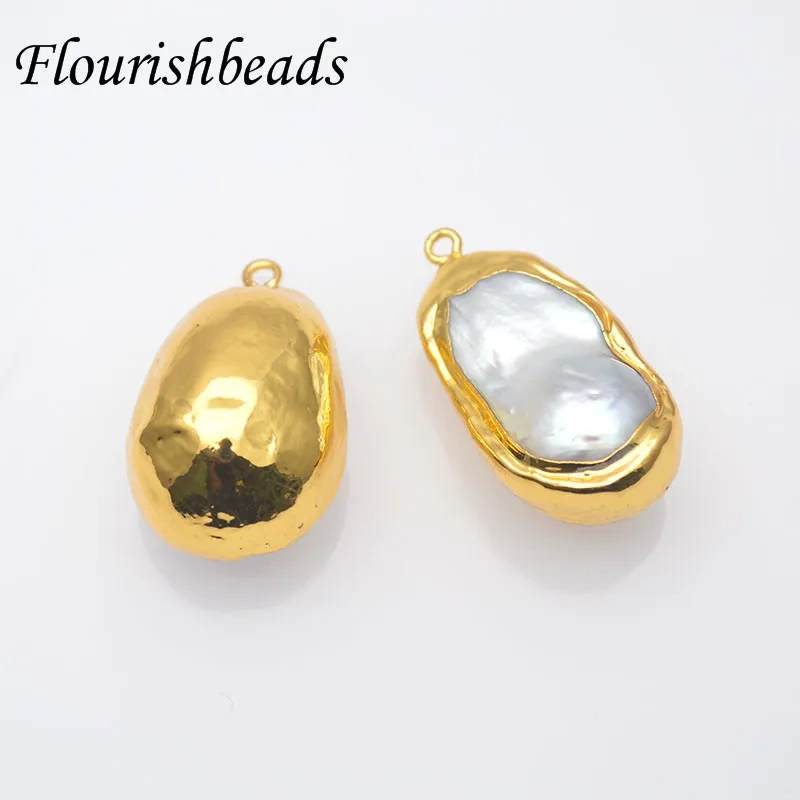 High Quanlity Fresh Water Pearl Baroque Beads Pendant Freefrom Flat Back Gold Plating on Surface for Necklace Jewelry Making