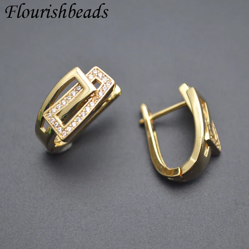 New Arrival Geometric Shape Paved Zirconia Schwenzy Findings Jewelry Making Supplies Earring Hooks 30pcs/lot