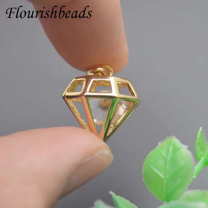 Jewelry Findings Metal Copper Gold Plated  Geometric Diamond Shaped Charms Pendant For DIY Earrings Necklace Accessories