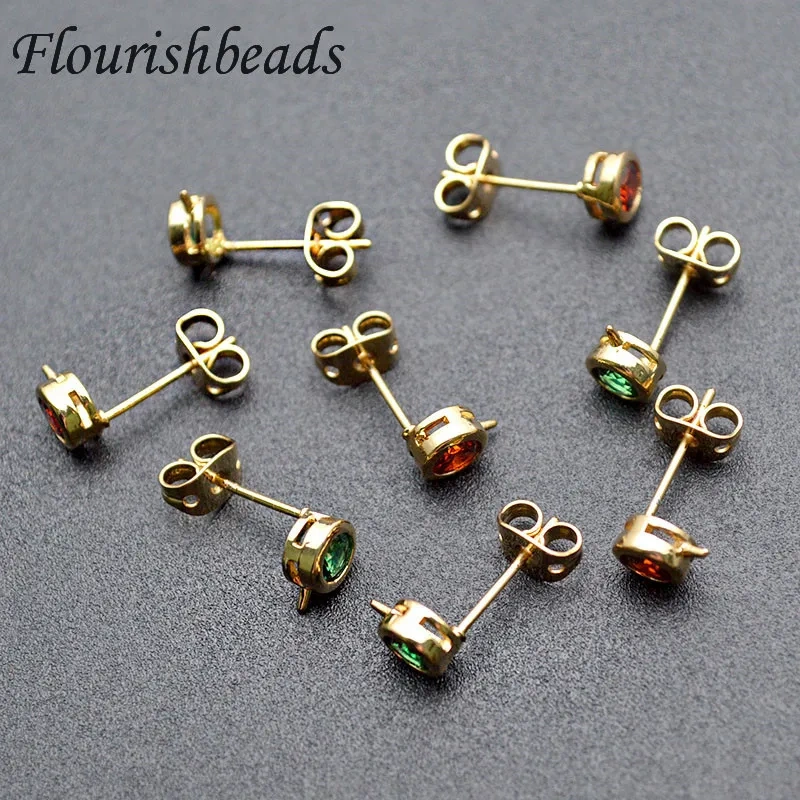 30pcs Real Gold Plating Ear Stud CZ Paved Anti-rust Metal Ear Wire DIY Earrings Fashion Jewelry Components