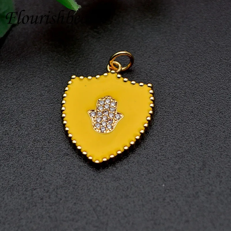 Drop Oil Colorful Enamel Moon Star hand  Heart  Shape Pendant Diy CZ Beads paved Charms for Jewelry Making