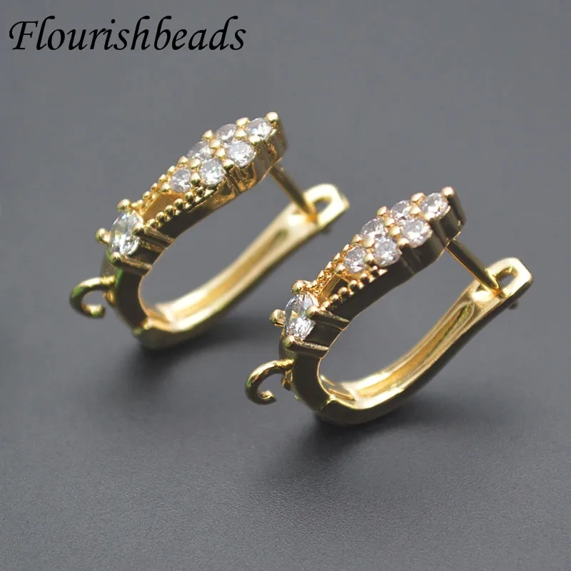 18k Brass Gold Plated Paved CZ Beads Color Remain Earring Hooks Earwire Jewelry Findings for DIY Earring Accessories Supplies