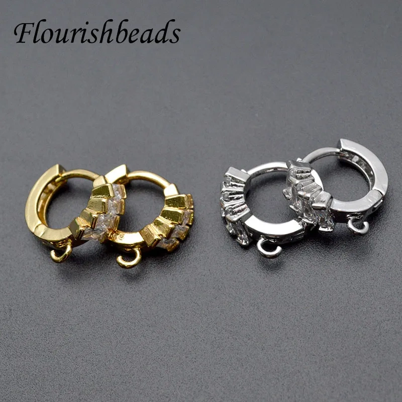 30pcs High Quality Nickle Free CZ Beads Paved Gold Rhodium Plating Earring Hooks DIY for Jewelry Making Parts Supplier