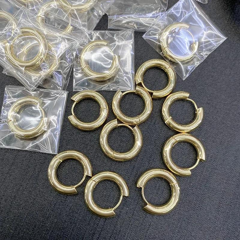 Luxury High Quality Stainless Steel Real Gold Plated Smooth 20mm Circle Earring Hoops for Fashion Girl Earrings Gift 20pcs/lot