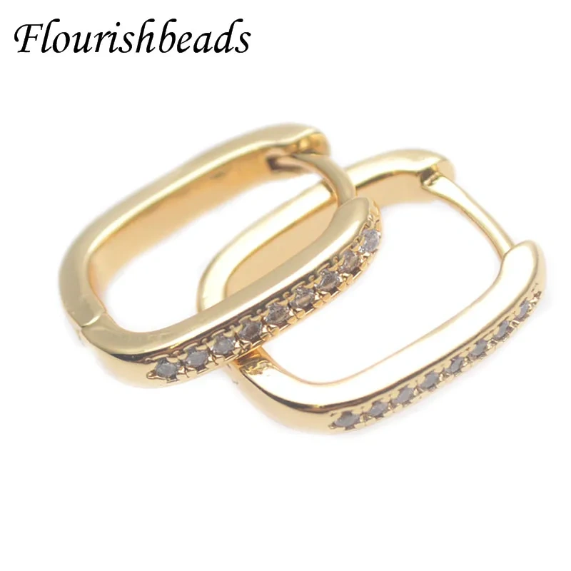14x17mm Luxury Gold Plated Smooth CZ Beads Paved Arch Rectangle Hoop Earrings Jewelry Findings 30pcs/lot