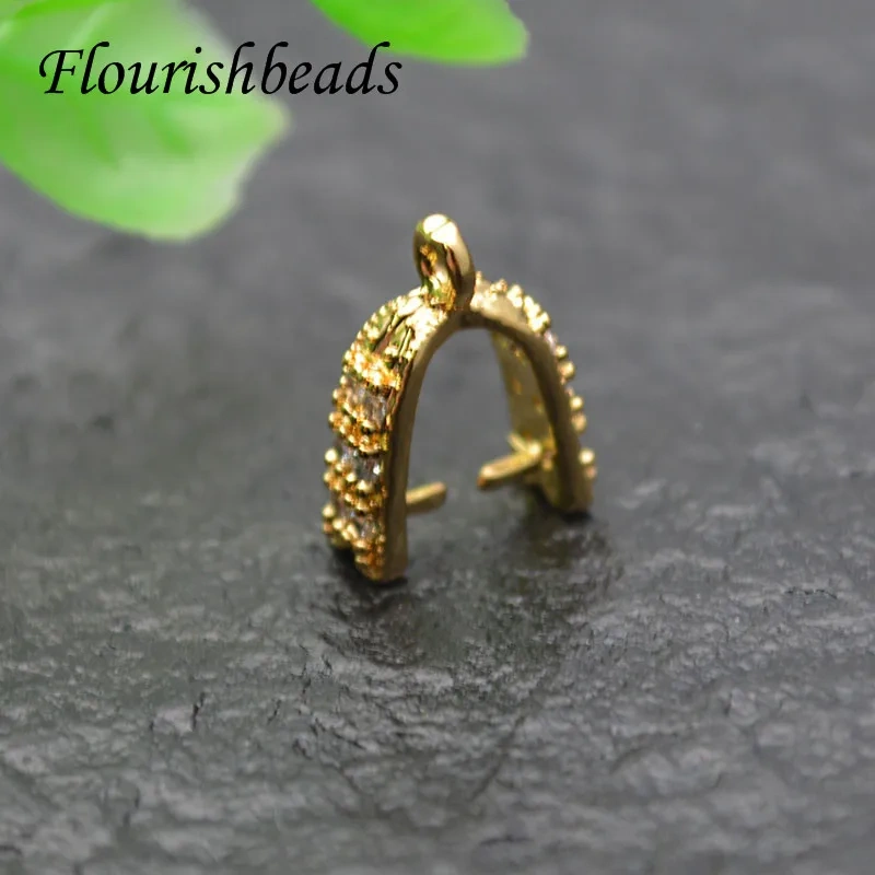 50pcs/lot CZ Beads Paved Handicraft Clamp Pinch Clip Charms Hooks Pendant Bails Accessories for DIY Earring Jewelry Making