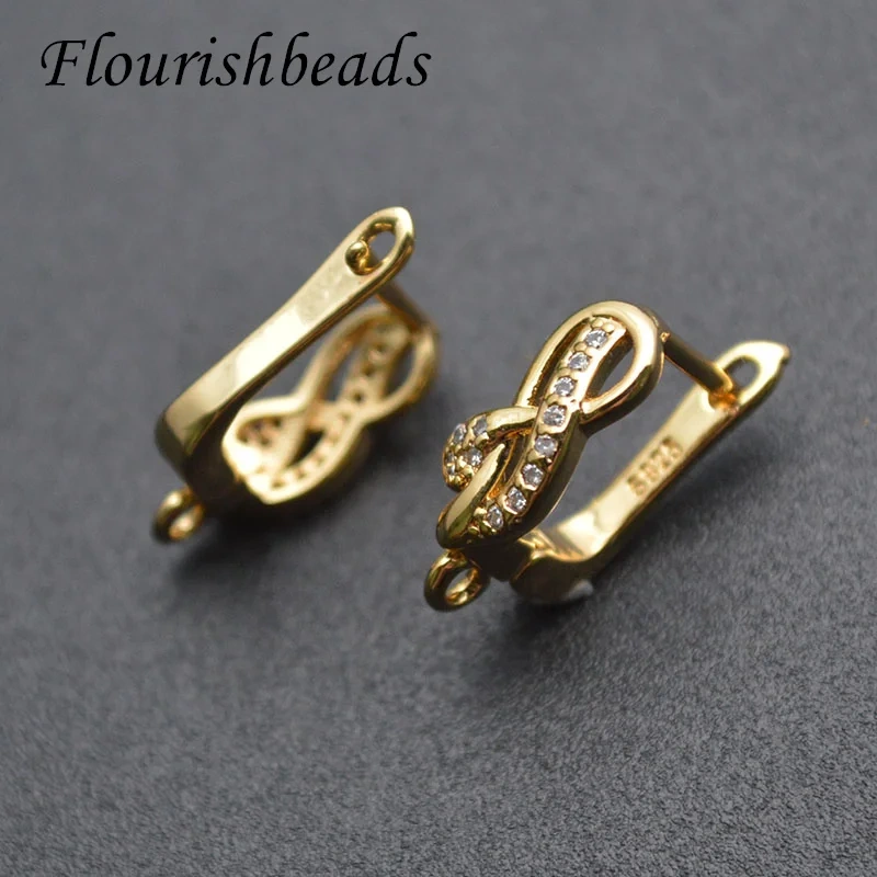 High Quality Zircon Fashion Design 8 Shape  Metal Earring Hook CZ Beads Paved for Jewelry Findings  Supplier 30pcs/lot