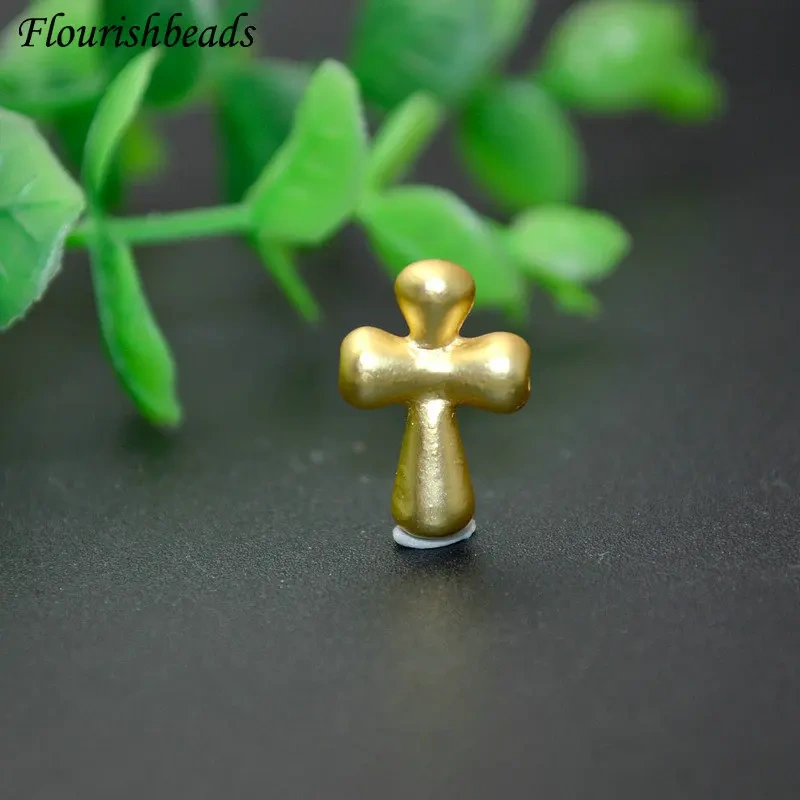 2mm Hole Gold Plated Matte Finish Cross Shape Beads Jewelry Makings Bracelet Charms Necklace Pendant Choker