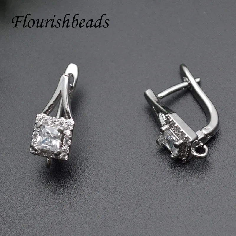 Rhinestones Beads Paved Nickle Free Rhodium Color Earring Hooks for Dangle Earring  Jewelry Making Accessories 30pcs/lot