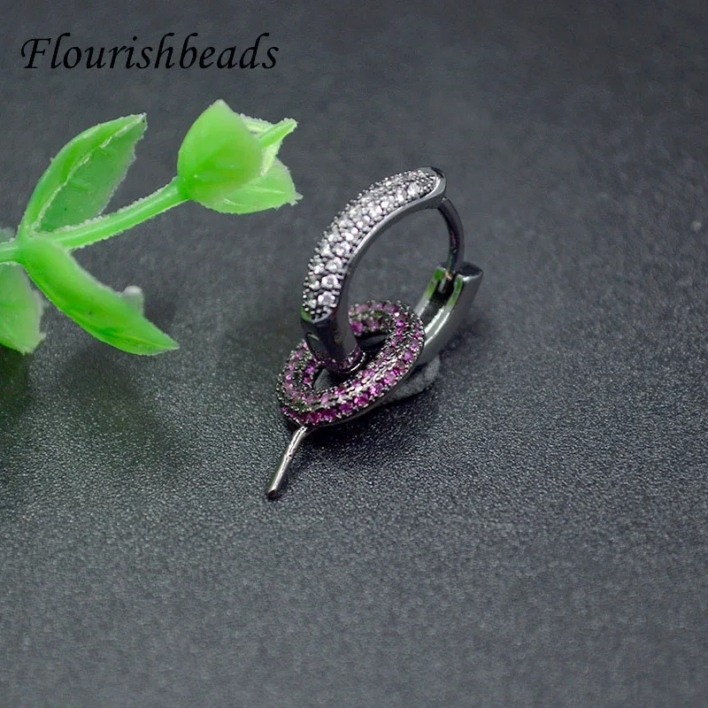 10pcs Luxury Metal Circle Shape Pin Round Earring Hooks Paved Colored CZ Beads Jewelry Findings Fit Half Hole Stones Making