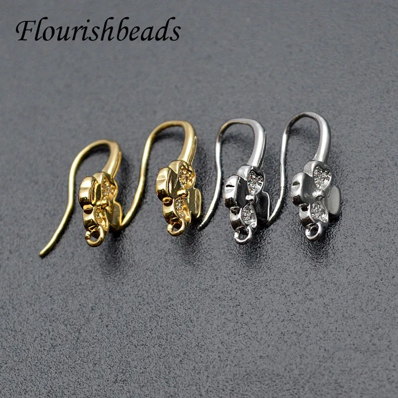 New Arrived Nickle Free CZ Beads Paved Gold Rhodium Plating Flower Shape Earring Hooks for Jewelry Making Parts 30pcs/lot