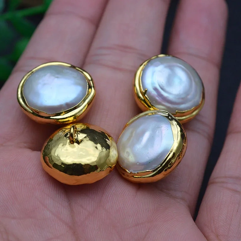 10pc Anti-fading Gold Plating Natural Pearl Buttons Pendants Charms fit Jewelry or Cloth Making