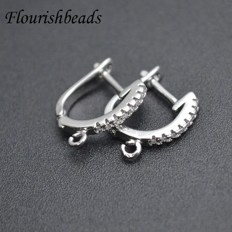 High Quality Metal Copper  CZ Paved Various Colors Earring Hooks DIY for Jewelry Making Supplier 30pcs/lot