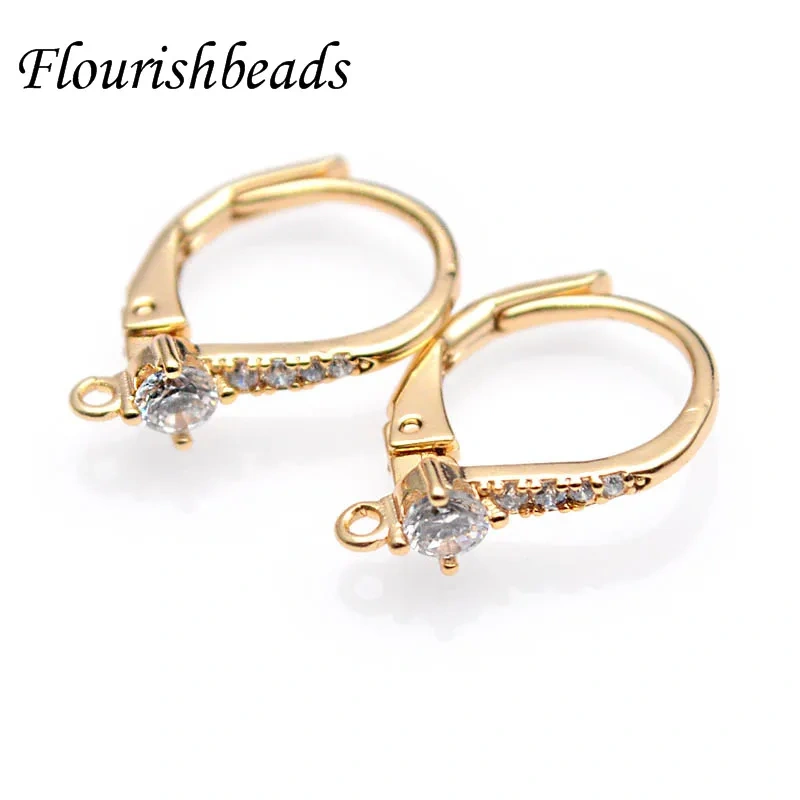 30pcs New Design Real Gold Palting Nickel-free Anti-rust CZ Beads Paved Earring Hooks for Jewelry Making Supplies