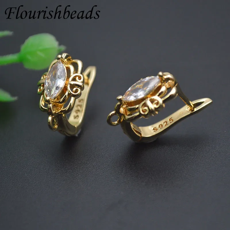 New Style Zirconia Flower Vintage Gold Earring Hooks Shvenzy Ear Wire for DIY Earrings Jewelry Making 30pcs/lot