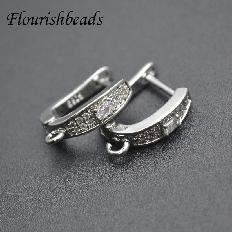 30pcs Multi-row Zircon CZ Beads Paved Real Gold Rhodium Plating Earring Hooks for DIY High Quality Jewelry Making Supplier