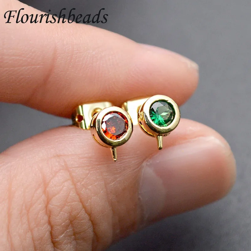 30pcs Real Gold Plating Ear Stud CZ Paved Anti-rust Metal Ear Wire DIY Earrings Fashion Jewelry Components