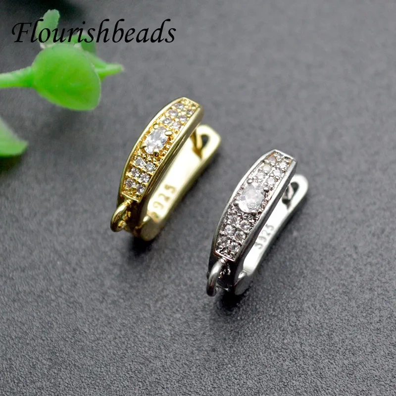 30pcs Multi-row Zircon CZ Beads Paved Real Gold Rhodium Plating Earring Hooks for DIY High Quality Jewelry Making Supplier