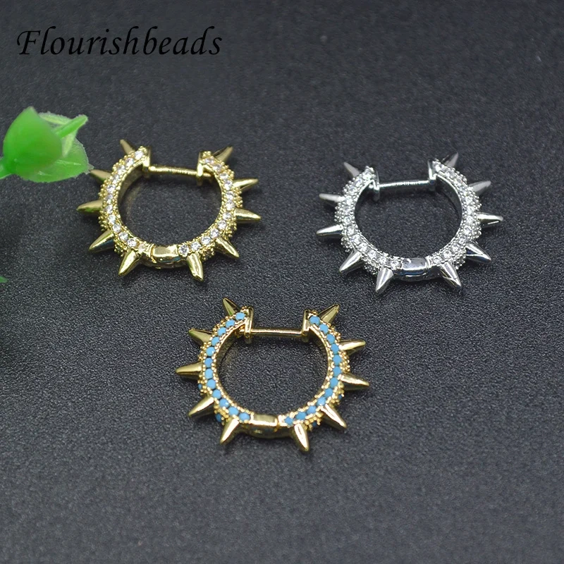 Metal Brass Gold Plated Paved Colored Zirconia Earring Hooks Hip Hop Punk Style Earrings for Party Fashion Jewelry